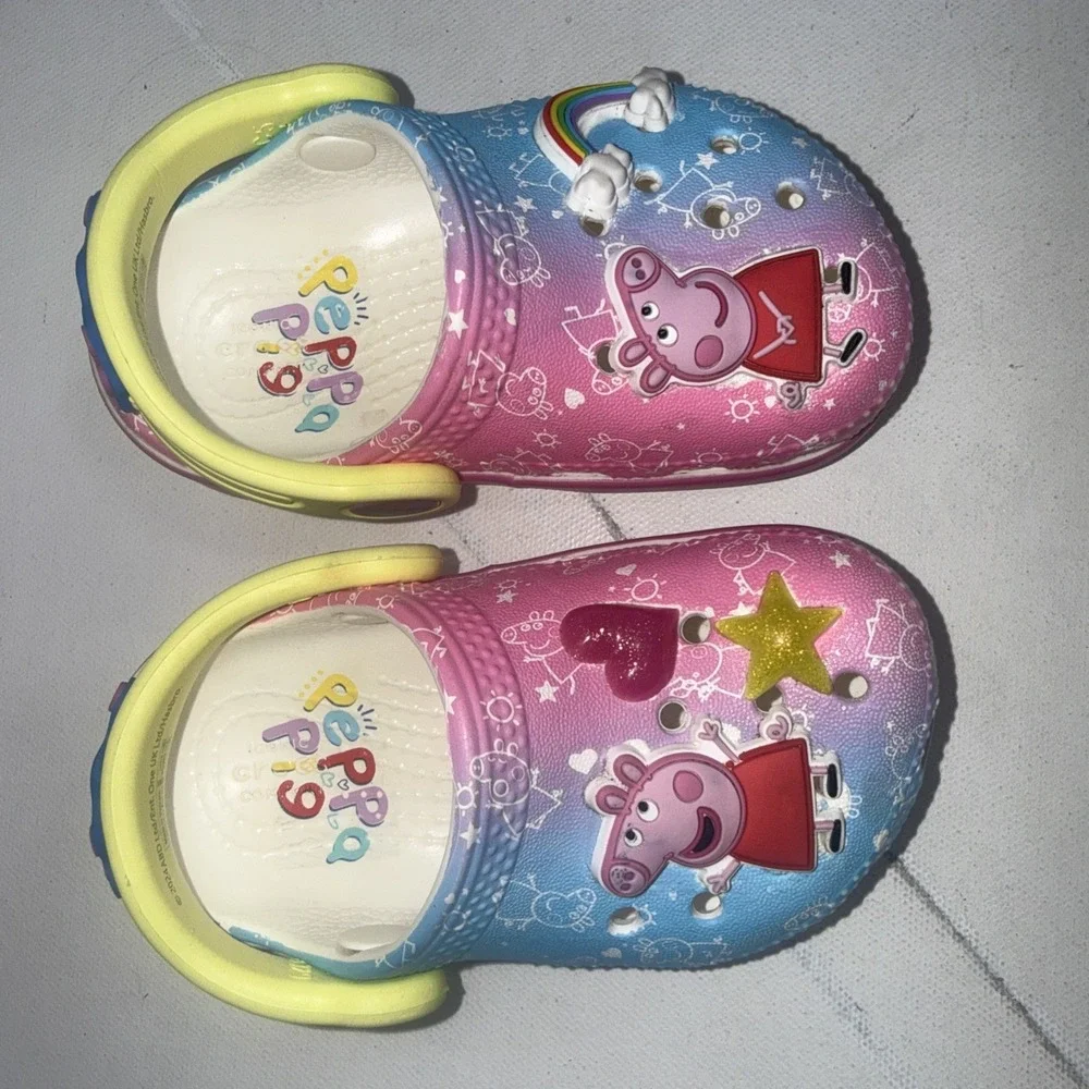 Crocs Toddlers Peppa Pig Kids Classic Convertible Mule Clogs Pink & Blue Size 5C